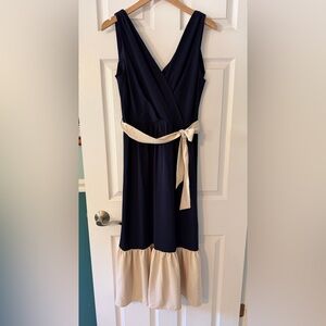 DKNY Navy Blue Dress with Cream Belt